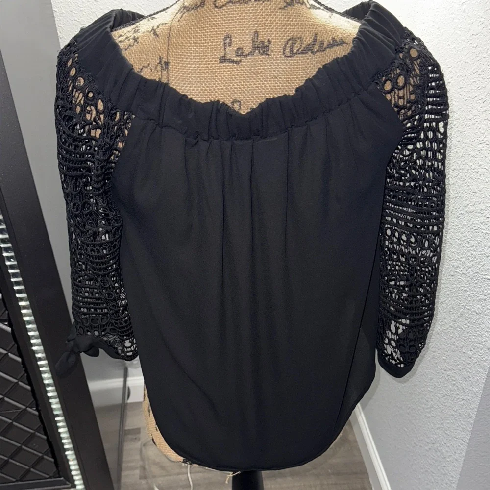 Express Black Crochet Sleeve Blouse